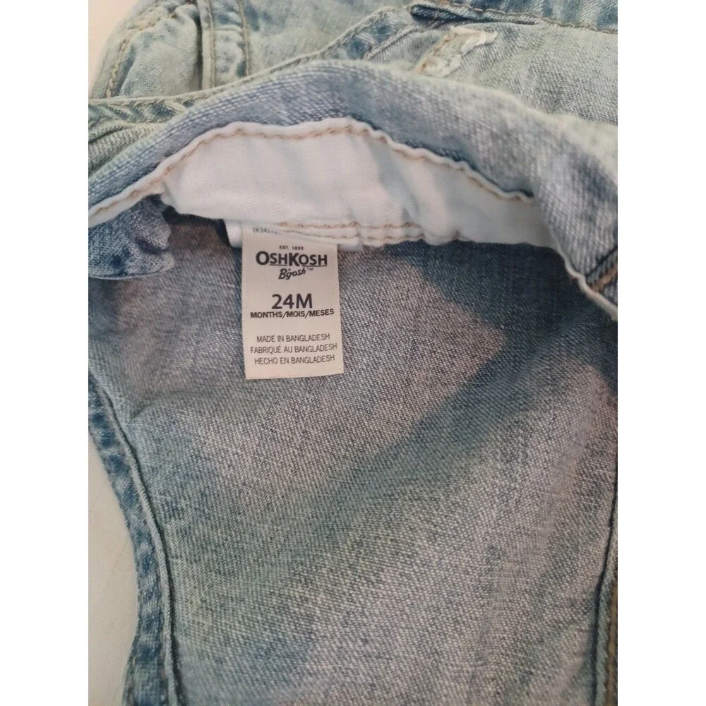 OshKosh B'Gosh blue denim overalls 24 months shortalls adjustable striped straps